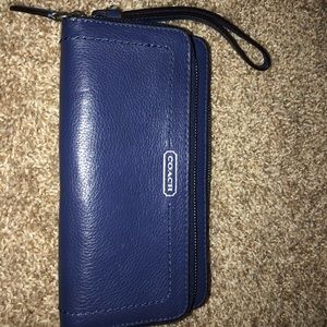Coach double zip leather wallet with wrist strap